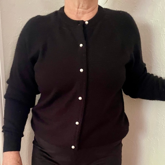 Vintage Black Cardigan Sweater Faux Pearl Buttons Women’s XL 44 Designer’s Orig - Picture 1 of 8
